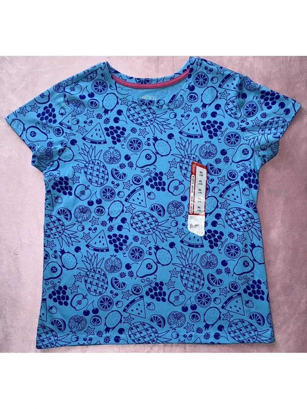 BCG Girls XL 16 SS Blue - Fruit All Over - Shirt NWT